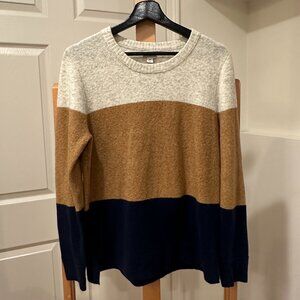 J Crew Medium Crew Neck Heathered Sweater Brown Navy Blue Light Gray/Tan EUC